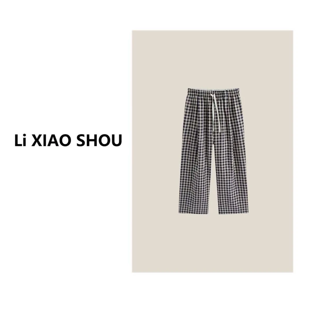 李小瘦大码女装【画报】百搭高腰显瘦休闲简约格子裤子女311D