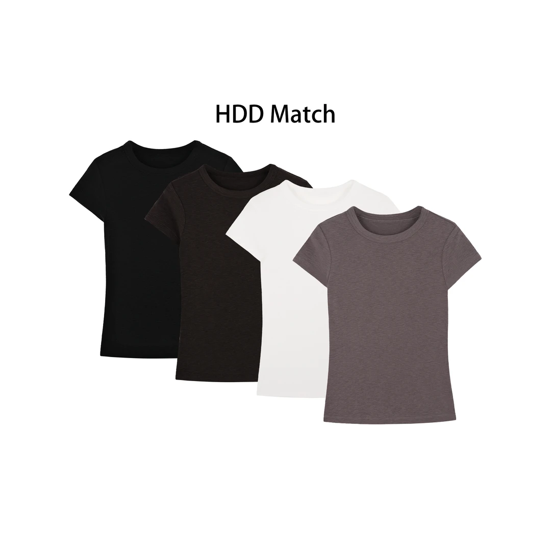 HDD- "基础百搭" 棉混纺  圆领纯色短袖高品打底T恤 Y8431