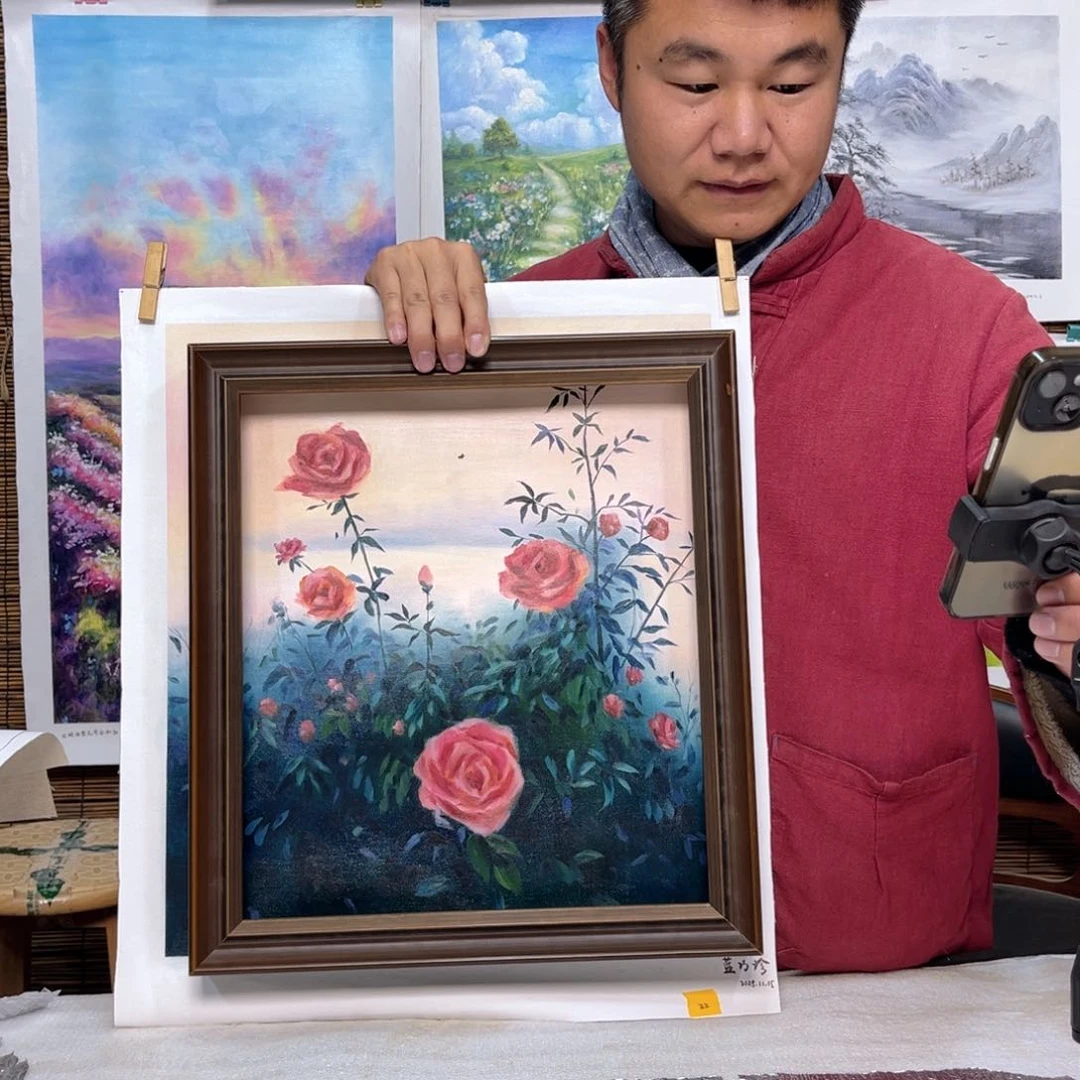油画行路人小院绘画作品竞拍