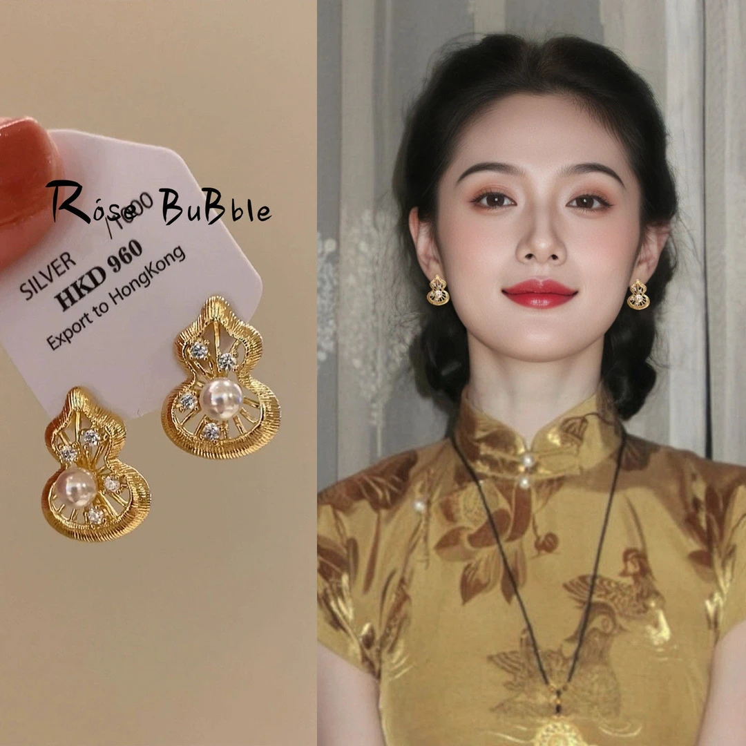 「金缕福禄」新中式镂空葫芦耳钉女精致轻奢贵气千金感气质百搭耳饰