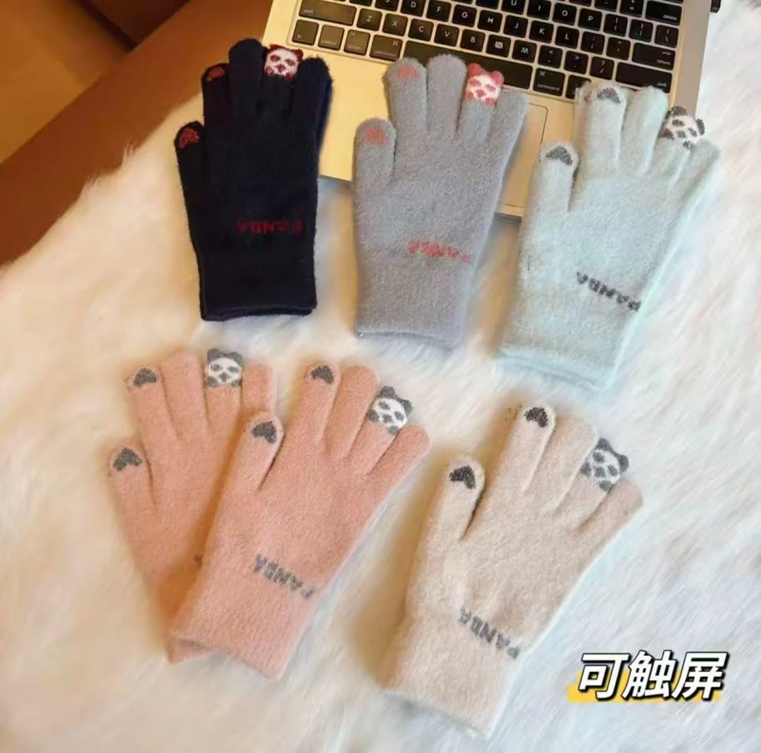 冬季毛绒手套防寒针织手套批发秋冬女生可爱触屏学生骑车保暖手套