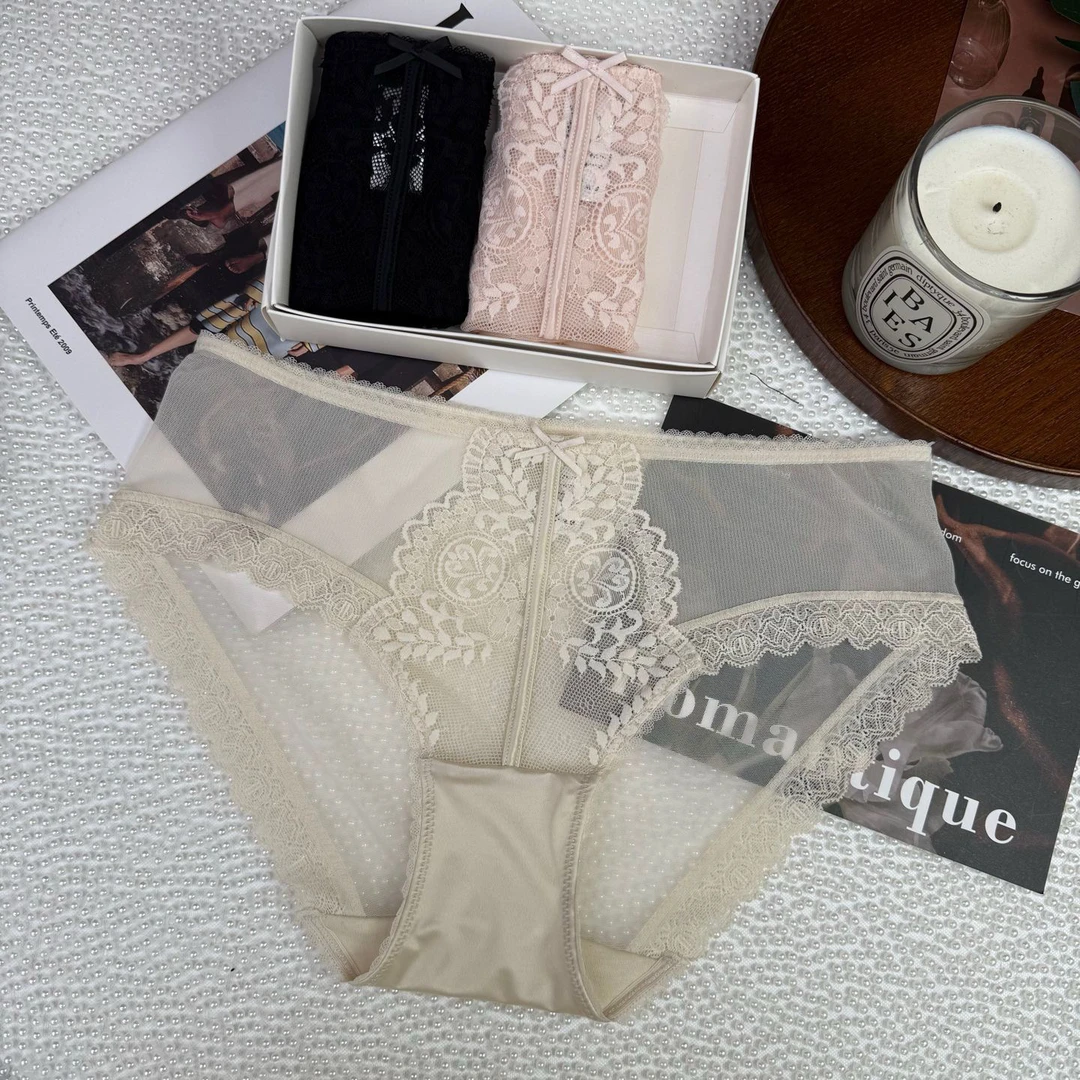 《花影蕾丝》夏季新品法式中低腰舒适透气软蕾丝女士内裤【三条装】