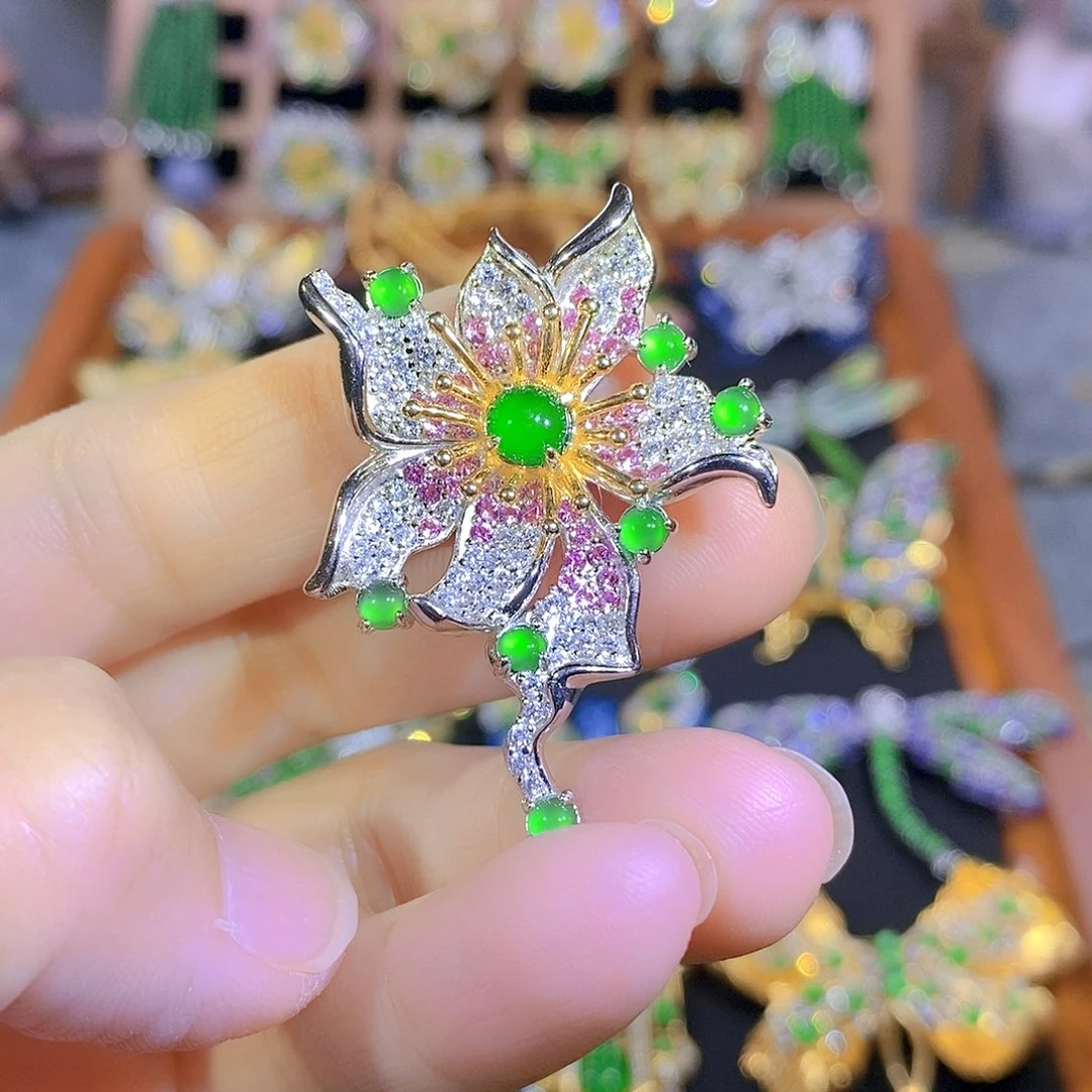 吊坠(不含链)银S925镶嵌翡翠