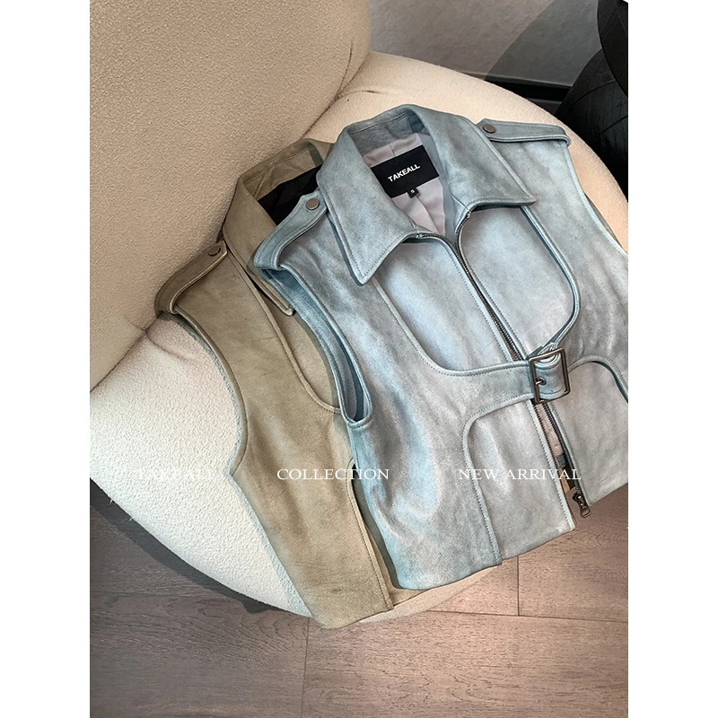 【现货限量秒杀】定制复古色 做旧感羊皮皮马甲 RM233001-A