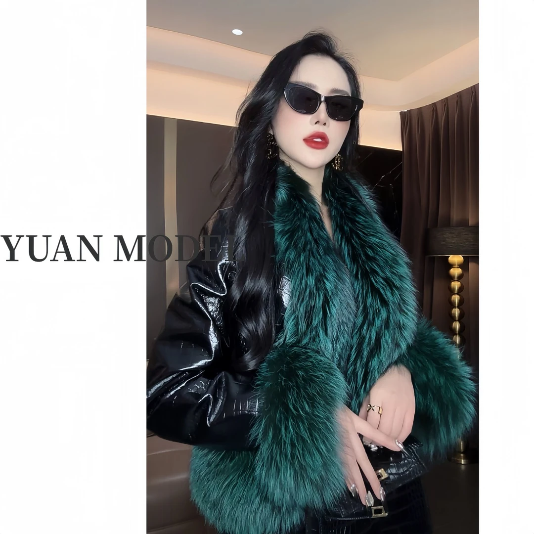 【YUAN MODEL】【纽约街头】高端时尚毛领纹理气质草羽绒服外套121238