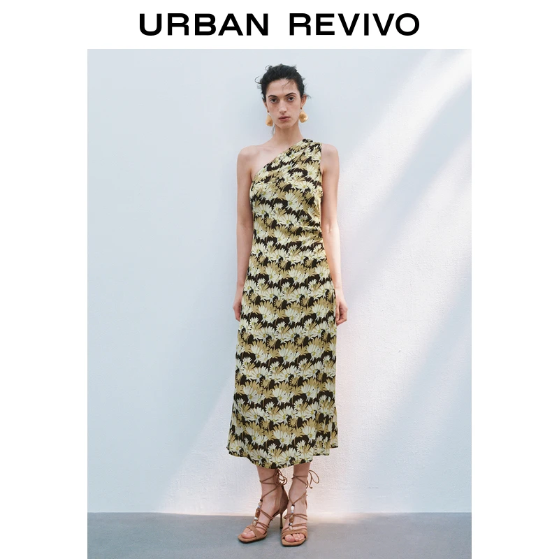 UR2025夏季新款女装度假风碎花斜肩领无袖连衣裙UWH750033