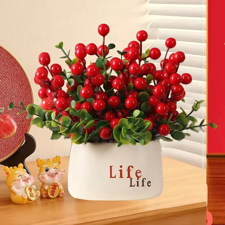 仿真红果发财果life瓶装饰平安喜乐乔迁大吉喜庆花艺新年装饰花艺