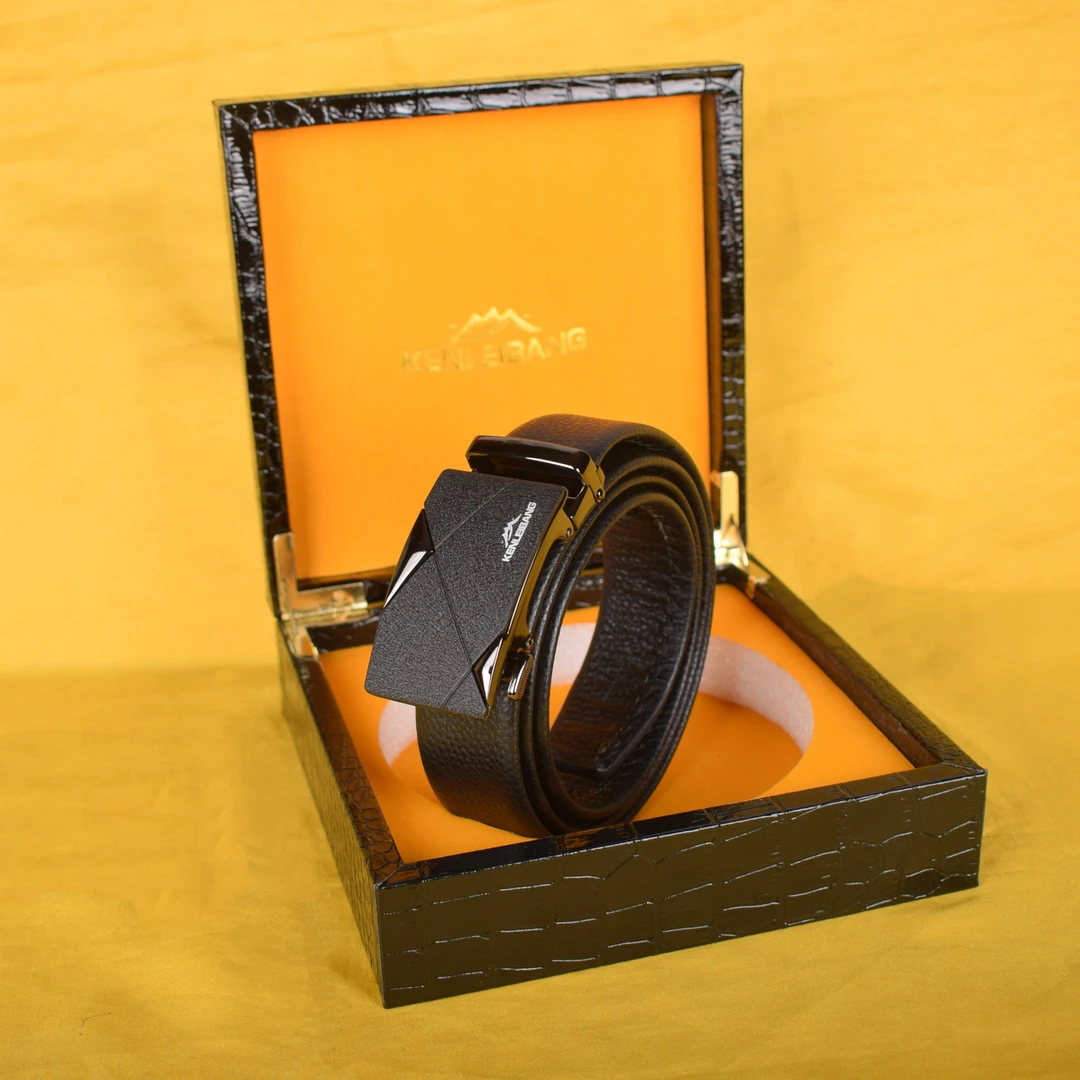 肯雷邦男士菱格款木质礼盒商务休闲头层牛皮腰带布锐科皮带