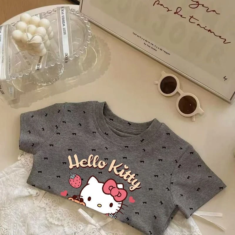 纯棉2025新款夏装宝宝女童时尚ins打底衫洋气可爱短袖kt猫爆款T恤