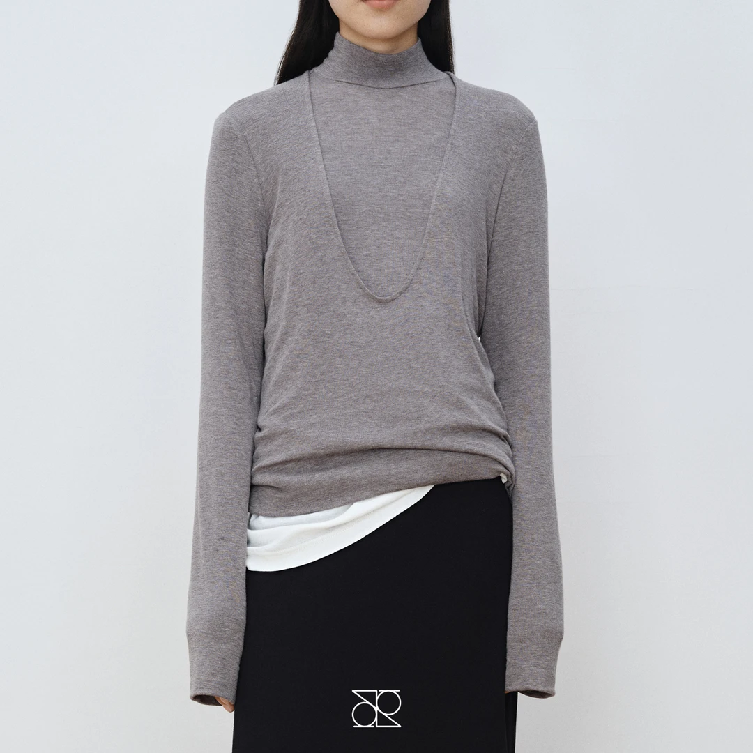 MAISON THER【25秋冬】真丝混纺高领衫智系质感黑白灰真两件打底衫