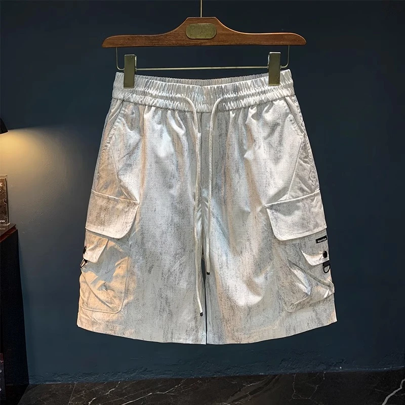 Cebrodz夏休闲短裤男潮流宽松薄款五分工装裤斑驳铁锈感速干中裤