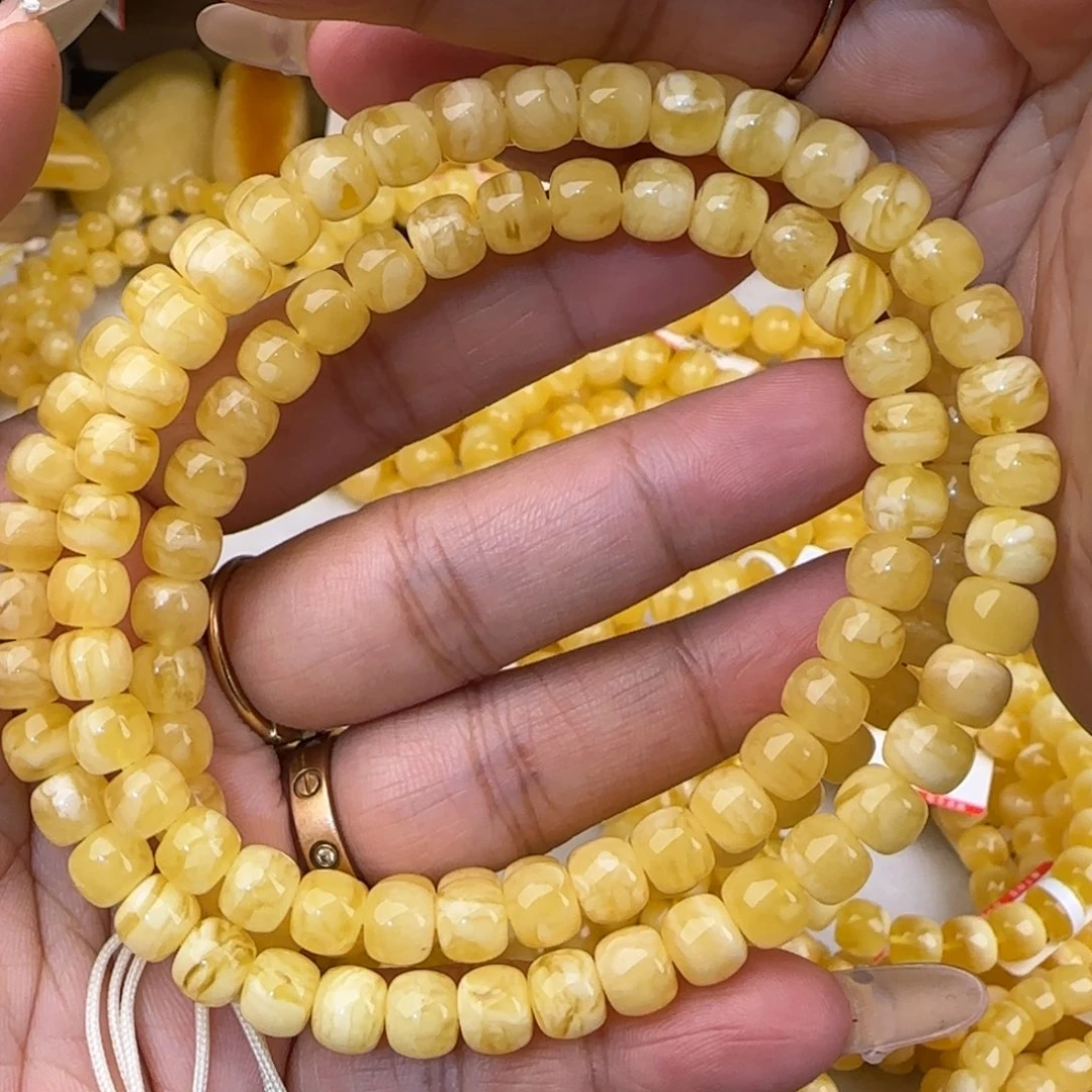 蜜蜡未镶嵌手链虎皮妖花老型多圈