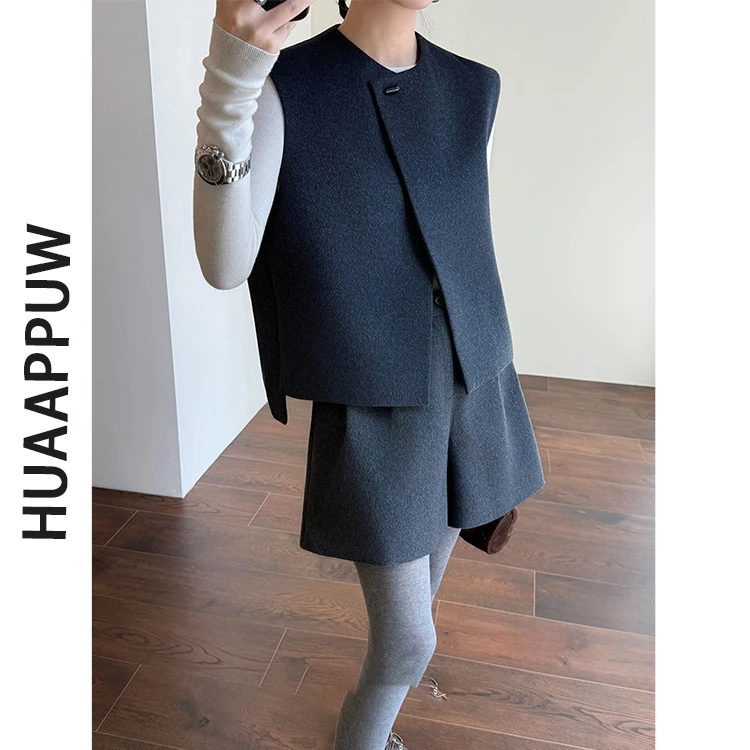 画朴法系复古感圆领休闲背心高腰短裤两件套2025新款气质百搭套装