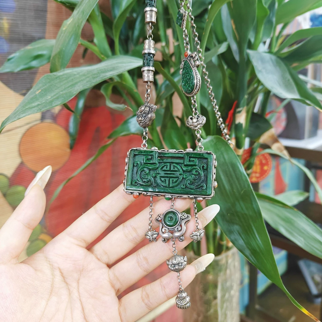 恒玖翡翠  台湾银镶 天然翡翠吊坠 手工珠宝镶嵌  复古