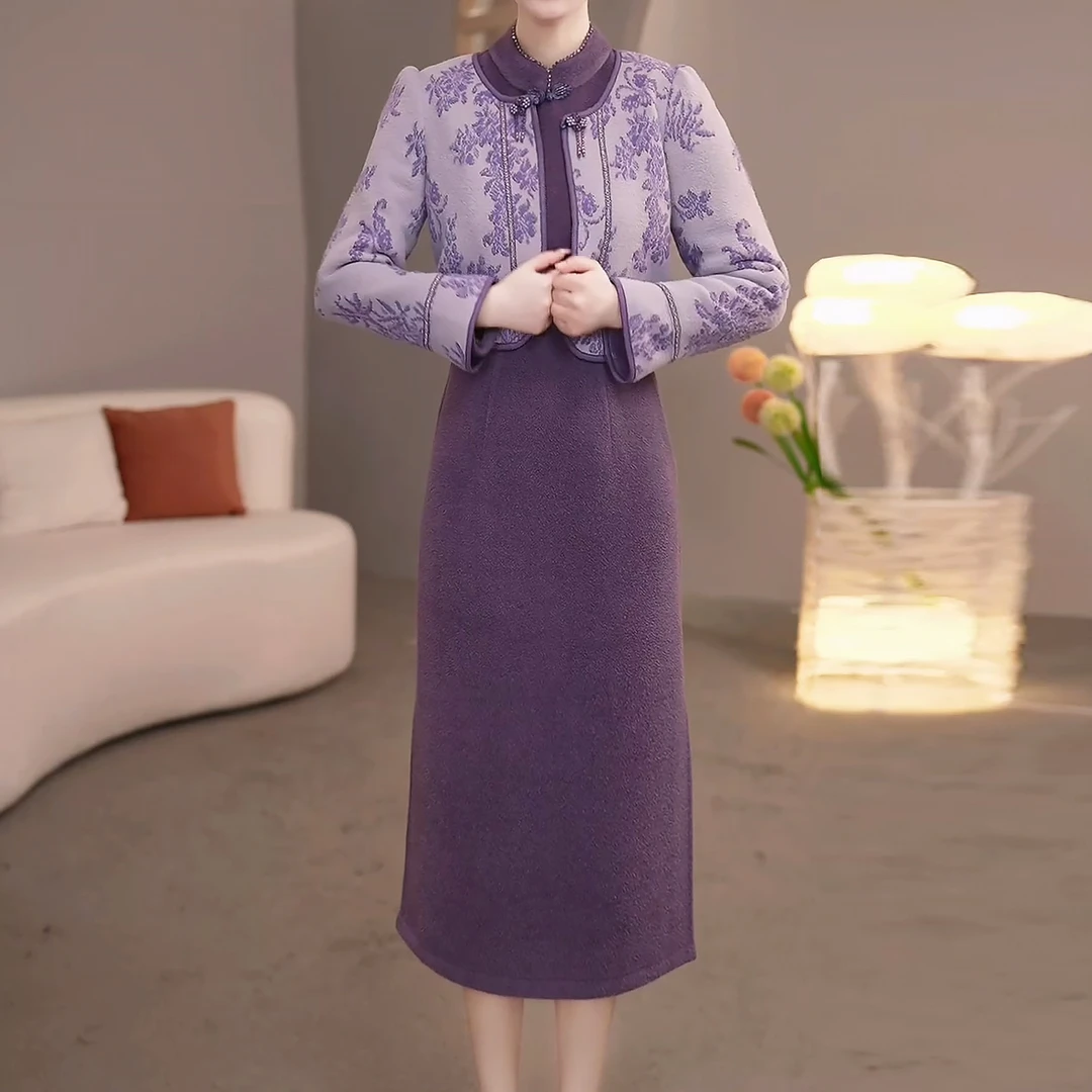 【上衣外套+连衣裙】两件套2025新款气质时尚新中式减龄女装套装裙