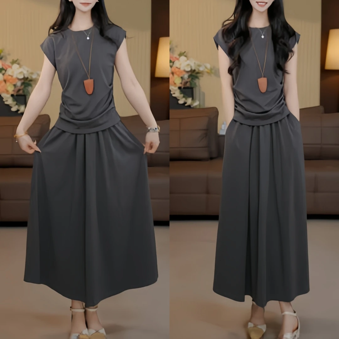 2025夏季新款时尚气质遮肚子显瘦飞飞袖上衣半身裙休闲两件套装女