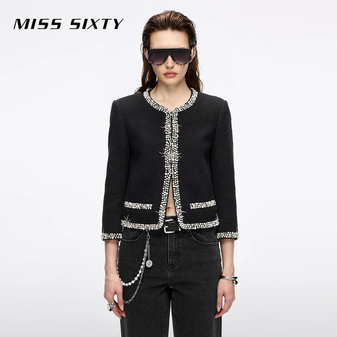 Miss Sixty2025秋季新款花式呢外套女重工钉珠闪钻静奢小香风短款