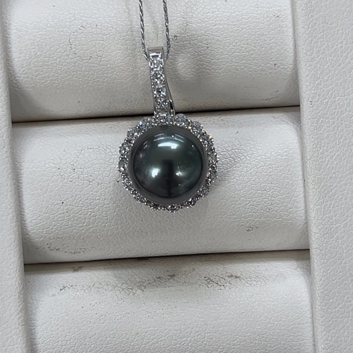 银S925镶嵌海水珍珠颈饰大溪地10-11mm 37号