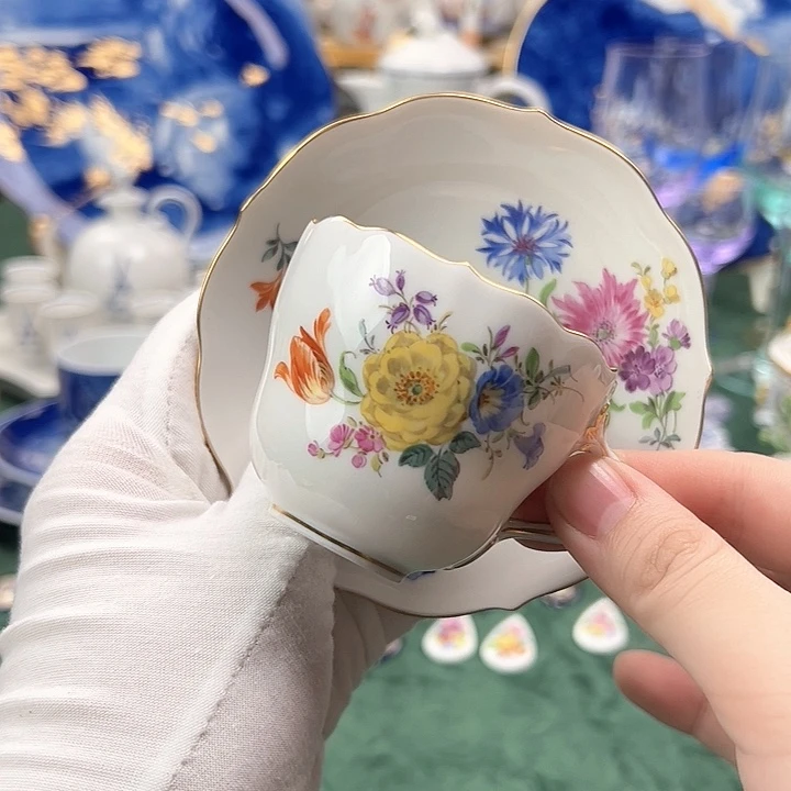 瓷片梅森一等五花摩卡杯碟