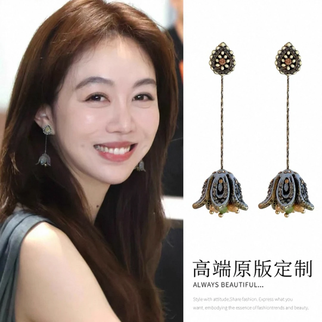 中餐厅姜妍同款花朵耳环女波西米亚度假风长款流苏耳饰高级感耳钉