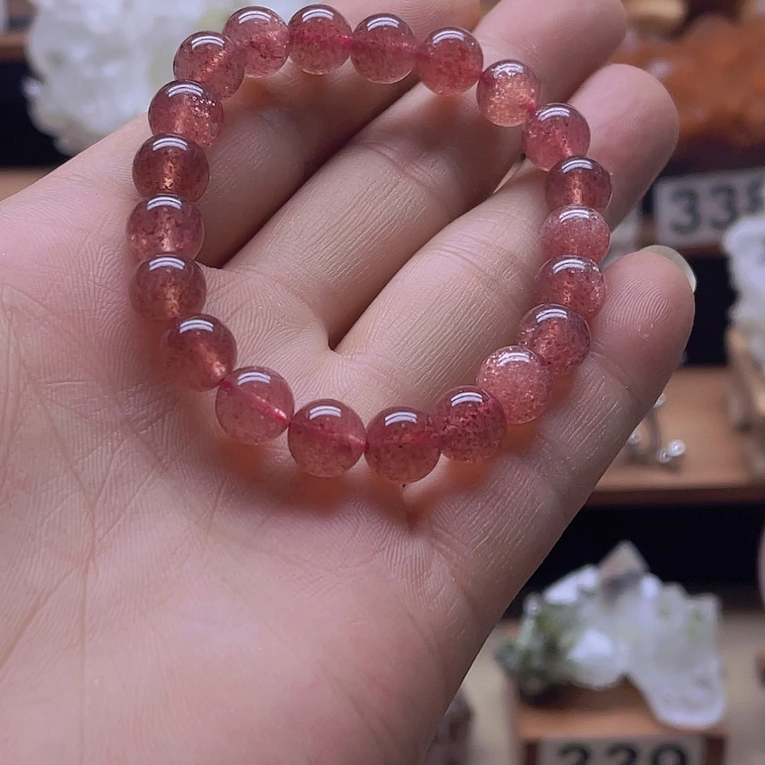 福***天石材草莓晶手串