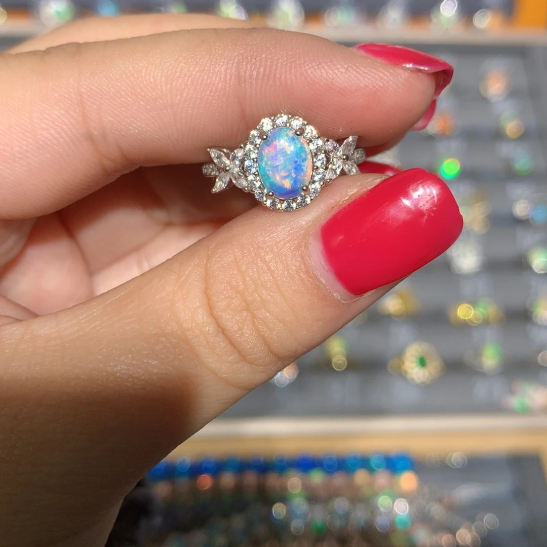 银S925镶嵌欧泊澳洲欧泊戒指l