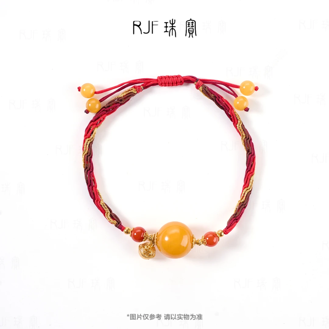 RJF【鸿蜜】原创南红蜜蜡手绳手工编织气质百搭时尚设计可调节