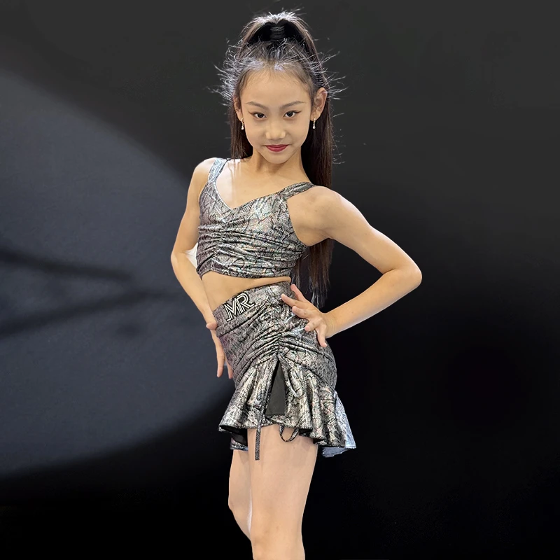 MR DANCE M028新款拉丁舞女蛇纹分体练功服套装 银色