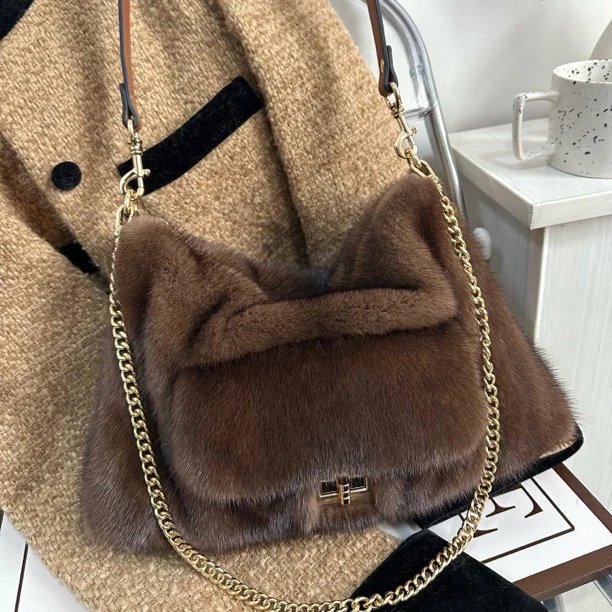 【腋下软包】真毛水貂慵懒休闲时尚休闲百搭斜挎女包