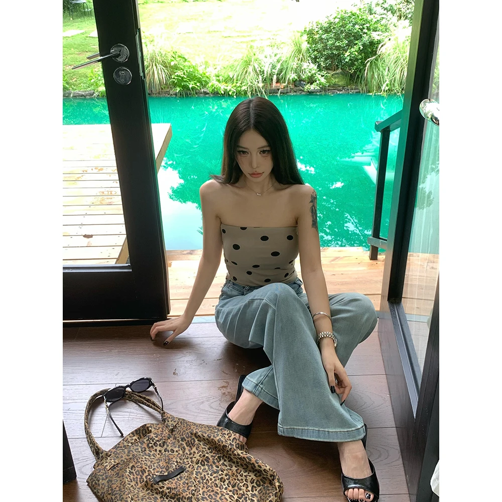 【海盐凉风】秋季直筒微喇牛仔裤女破洞设计宽松复古2025新款长裤子