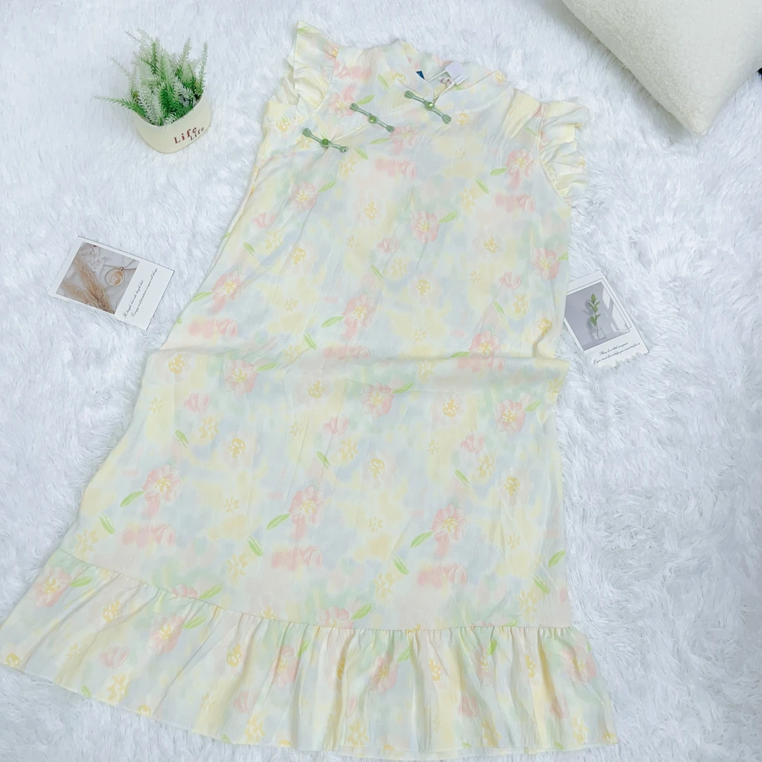 【R690】夏季清凉一夏彩色梦境小飞袖睡裙+胸垫