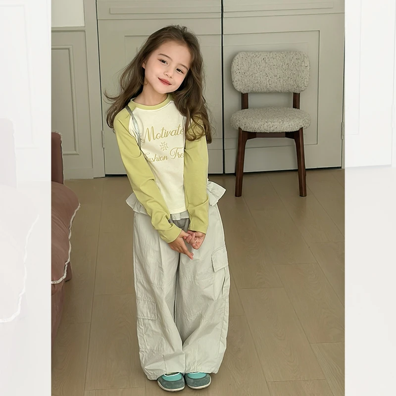 SKB2501女童韩版洋气字母长袖T恤春装新款休闲圆领插肩袖上衣潮