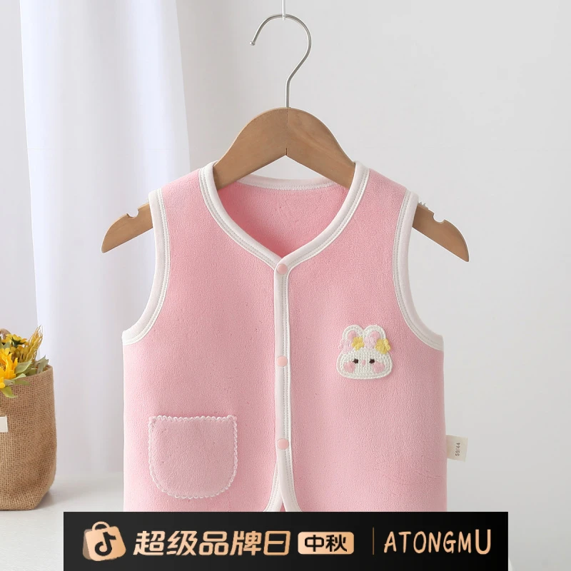 2024年秋季新款婴幼儿柔软舒适双面奥粒绒面料卡通图案对开门马夹