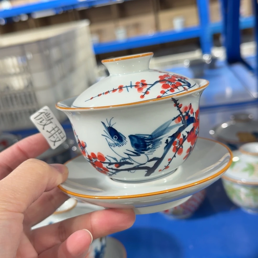 釉下手绘茶具微瑕