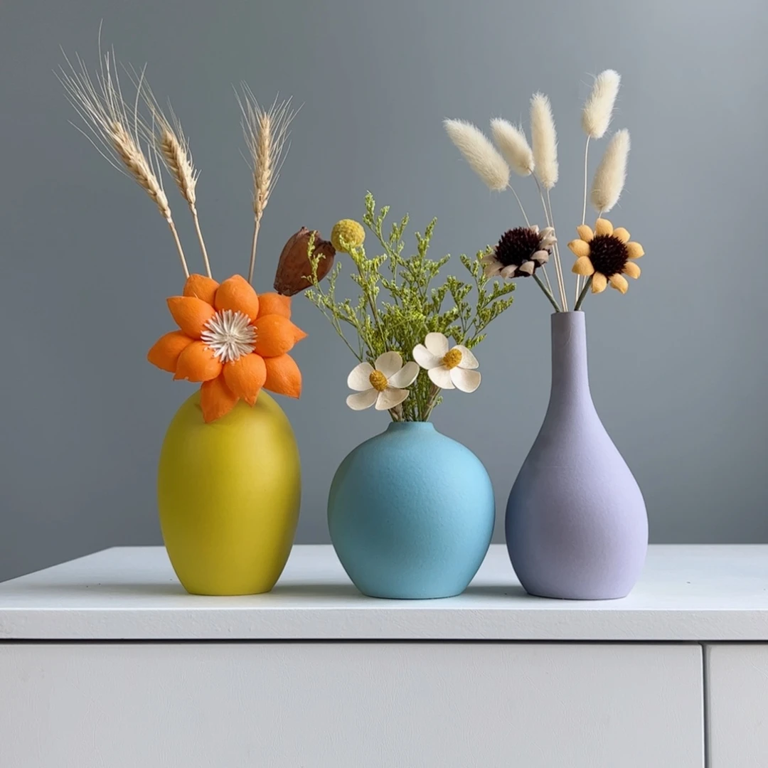 摆件陶瓷小花瓶摆件含花总高约20-30cm