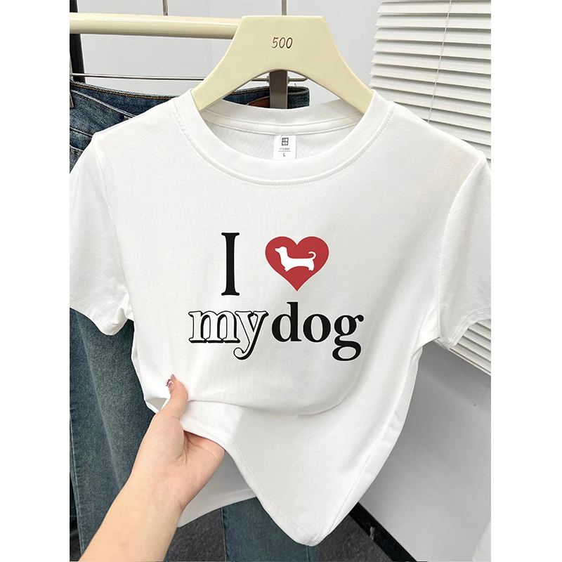 大码圆领正肩短袖女T恤夏季新款韩版ins小众设计感印花半袖上衣服