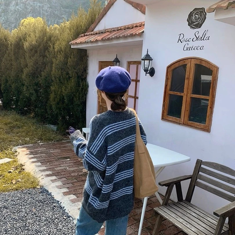 MANNI  条纹加厚拼接韩版休闲毛针织衫4000