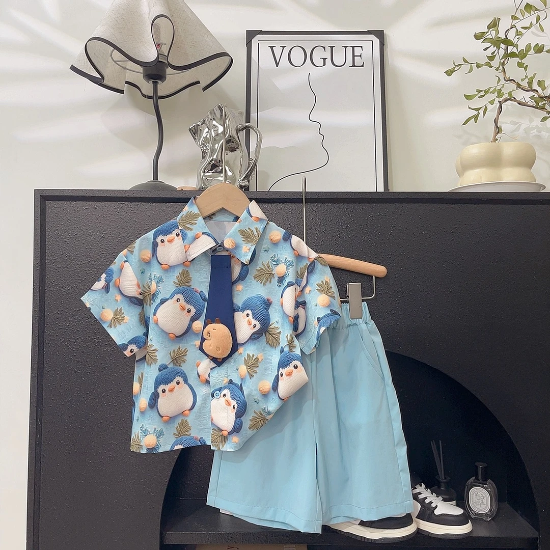 男童套装夏季新款男宝宝海滩风短袖衬衫中小童短裤两件套ML-103