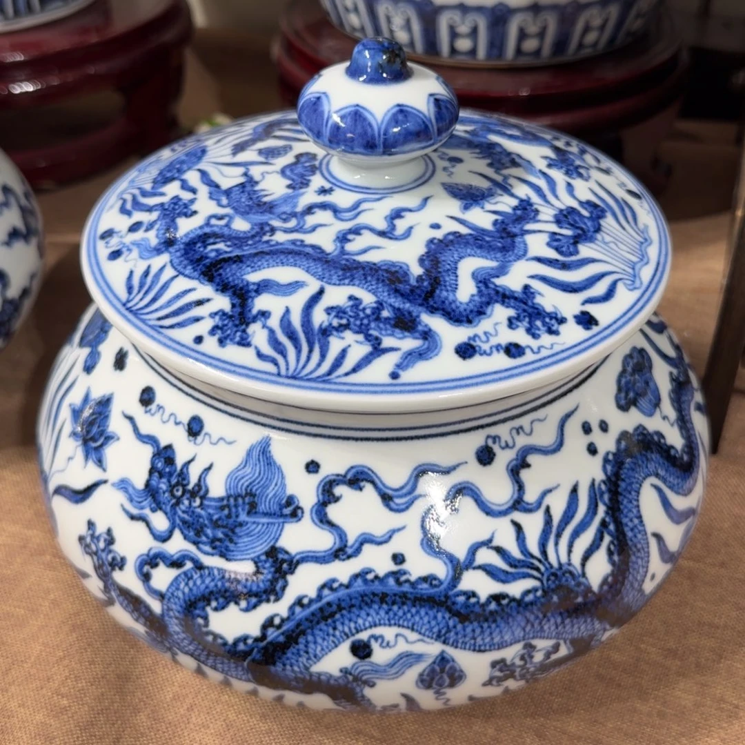 瓷摆件宇泽堂四龙海水茶叶罐