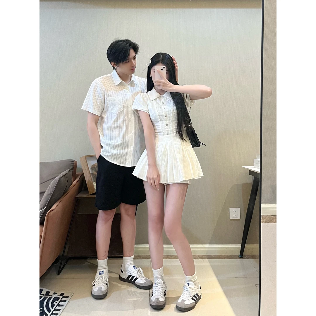 情侣装2025新款夏季小众设计感时尚休闲法式衬衫连衣裙一衣一裙潮