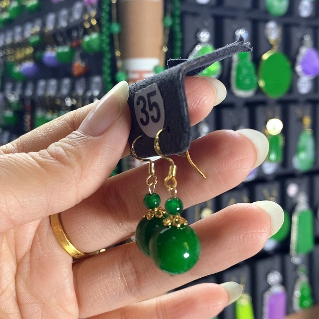翡翠银S925镶嵌耳饰35