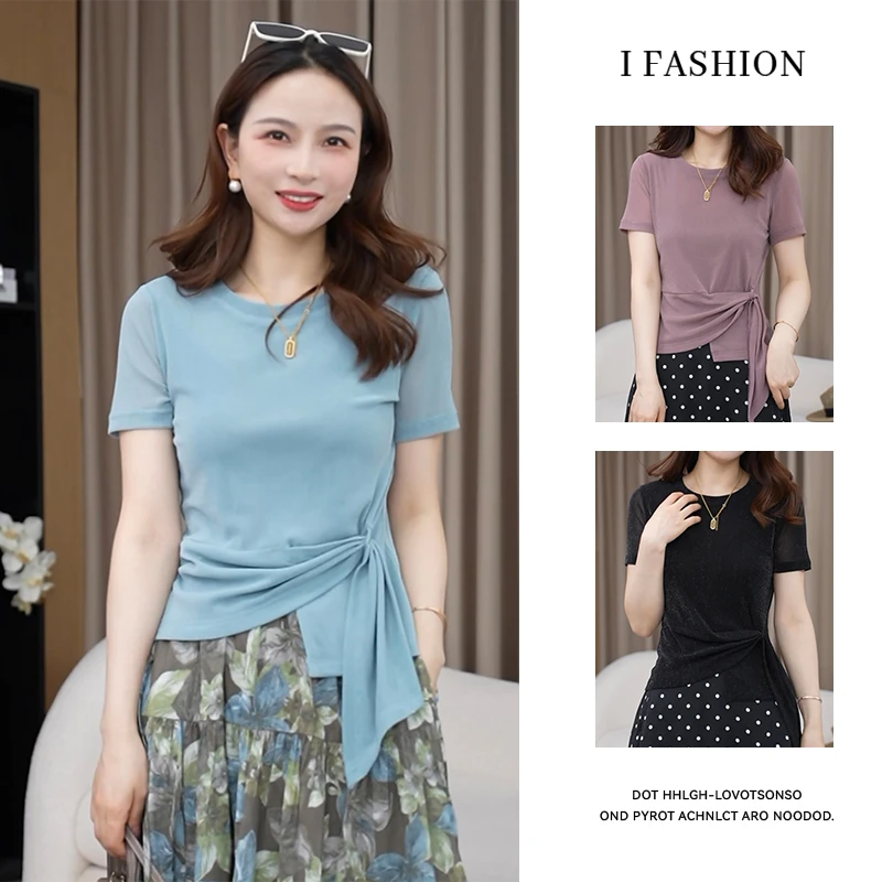 设计感不规则短袖t恤女2025年夏季新款休闲洋气减龄修身显瘦上衣