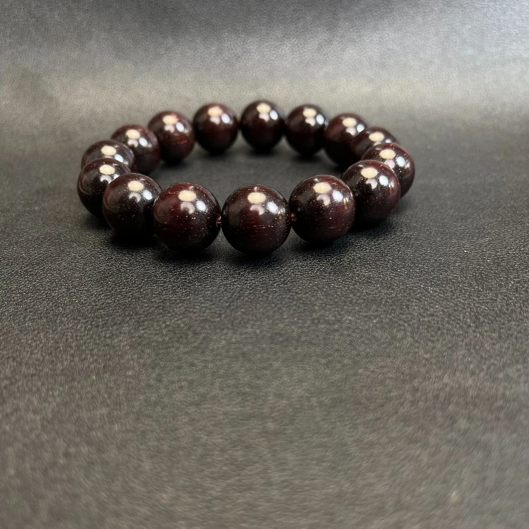 小叶紫檀1.5*15颗多金星单圈手串