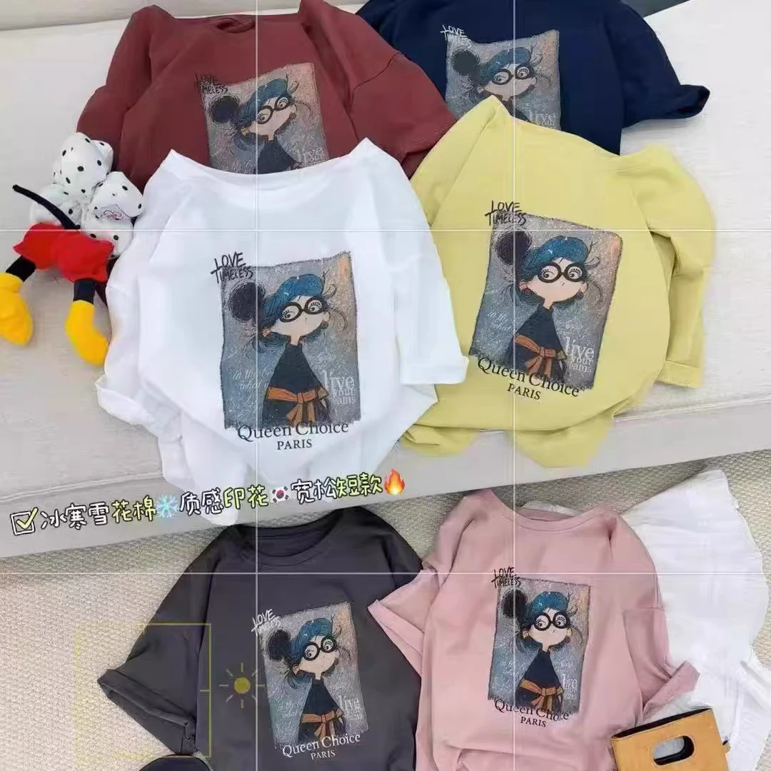 【云云精选】57856 夏季眼镜小女孩雪花棉T恤