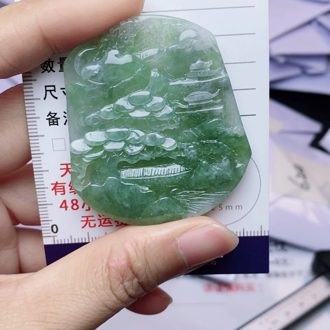 翡翠未镶嵌耳饰山水