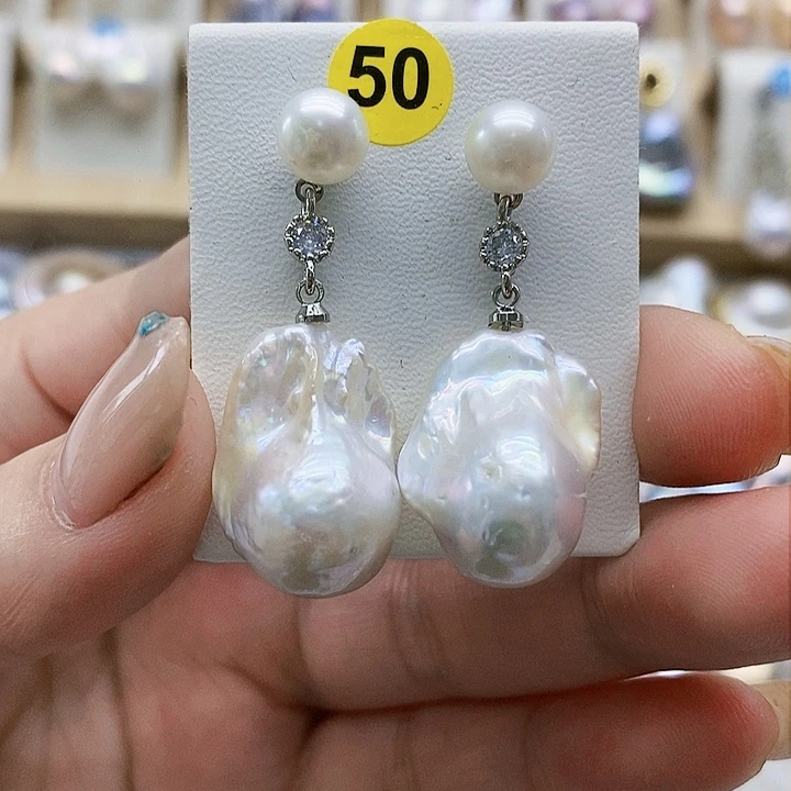 银S925镶嵌淡水珍珠耳饰