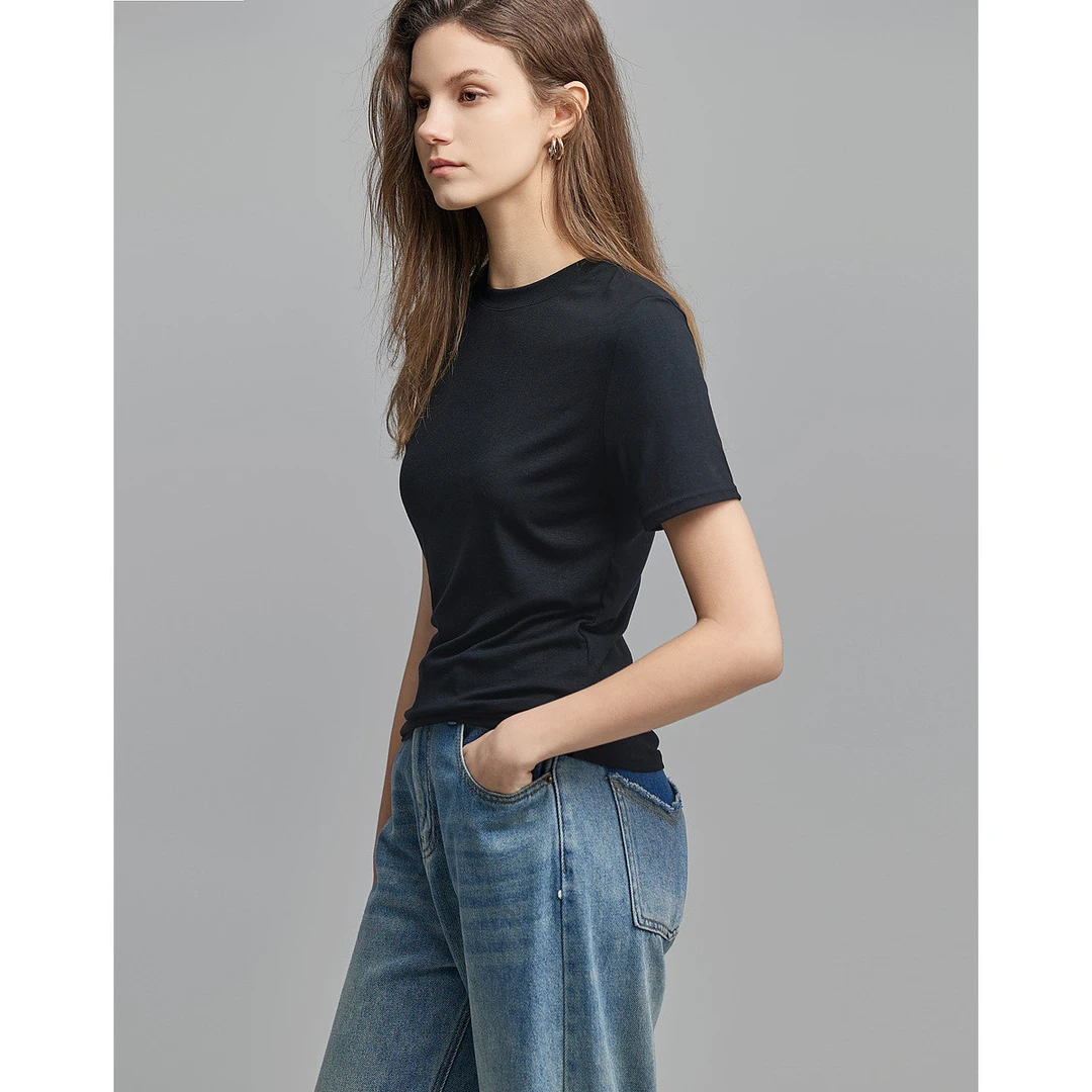 dme德·玛纳简约风t恤夏圆领短袖舒适显瘦藏肉女式t恤休闲