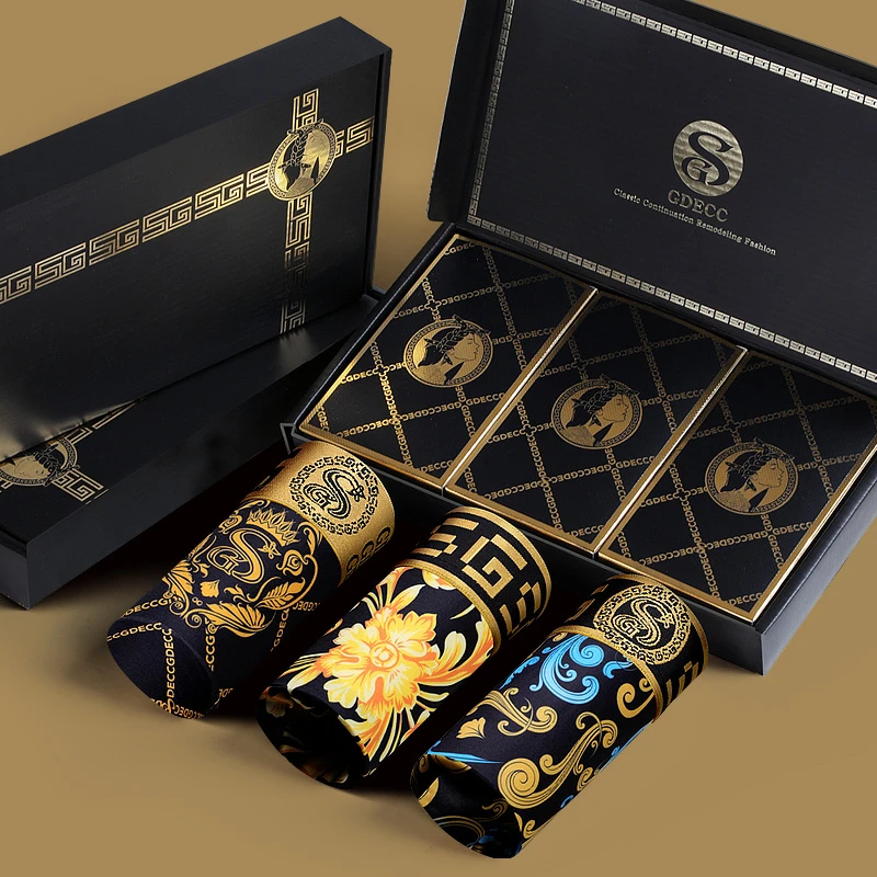 男士内裤黑金爆款磁石冰丝奢华抗菌平角裤男生透气四角短裤花纹