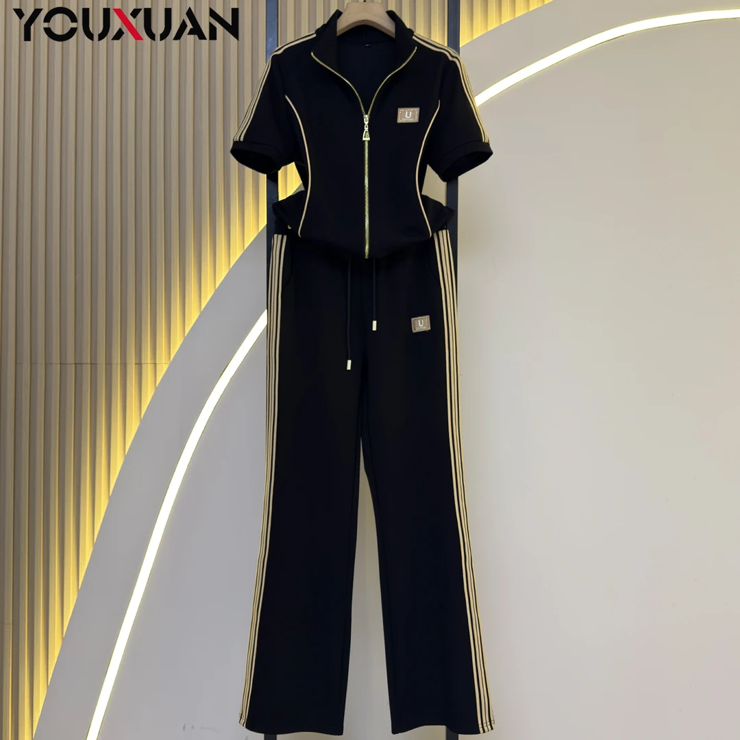 高定新品女装显瘦百搭韩版时尚休闲短袖运动套装89248