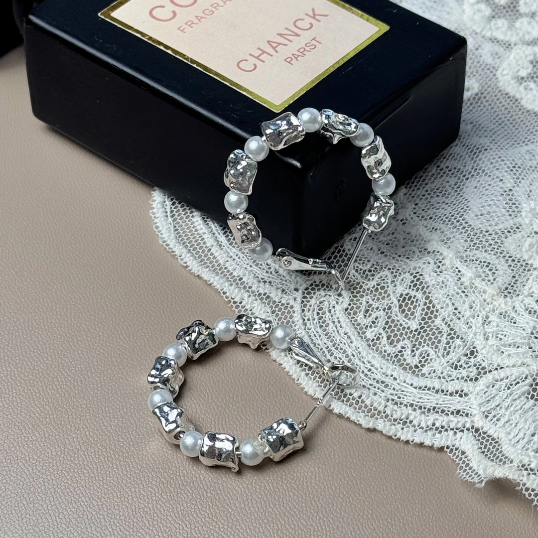 铜合金耳饰 E04耳环百搭气质小众欧美简约个性银色韩版冷淡风